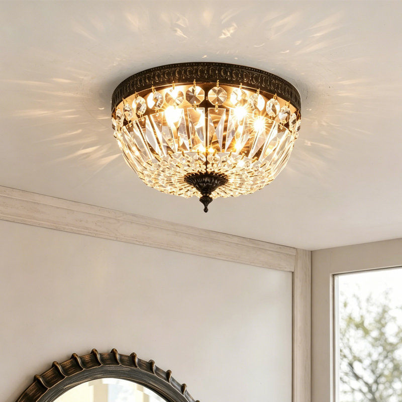Boatner 3 - Light Crystal Flush Mount Light, Black with Gold Brushed