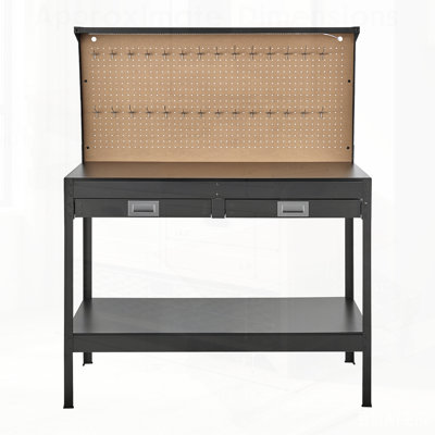 Établi robuste en bois franc avec panneau perforé, capacité de 242,5 lb, 4 prises de courant, 2 ports USB et 30 crochets pour une efficacité d'atelier ultime