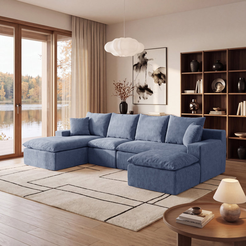 Canapé d'angle modulaire en forme de U de 3 m (118,1 po), canapé à compression en chenille avec ressorts ensachés, canapé moderne à assise profonde pour salon, livré roulé et livré sans assemblage