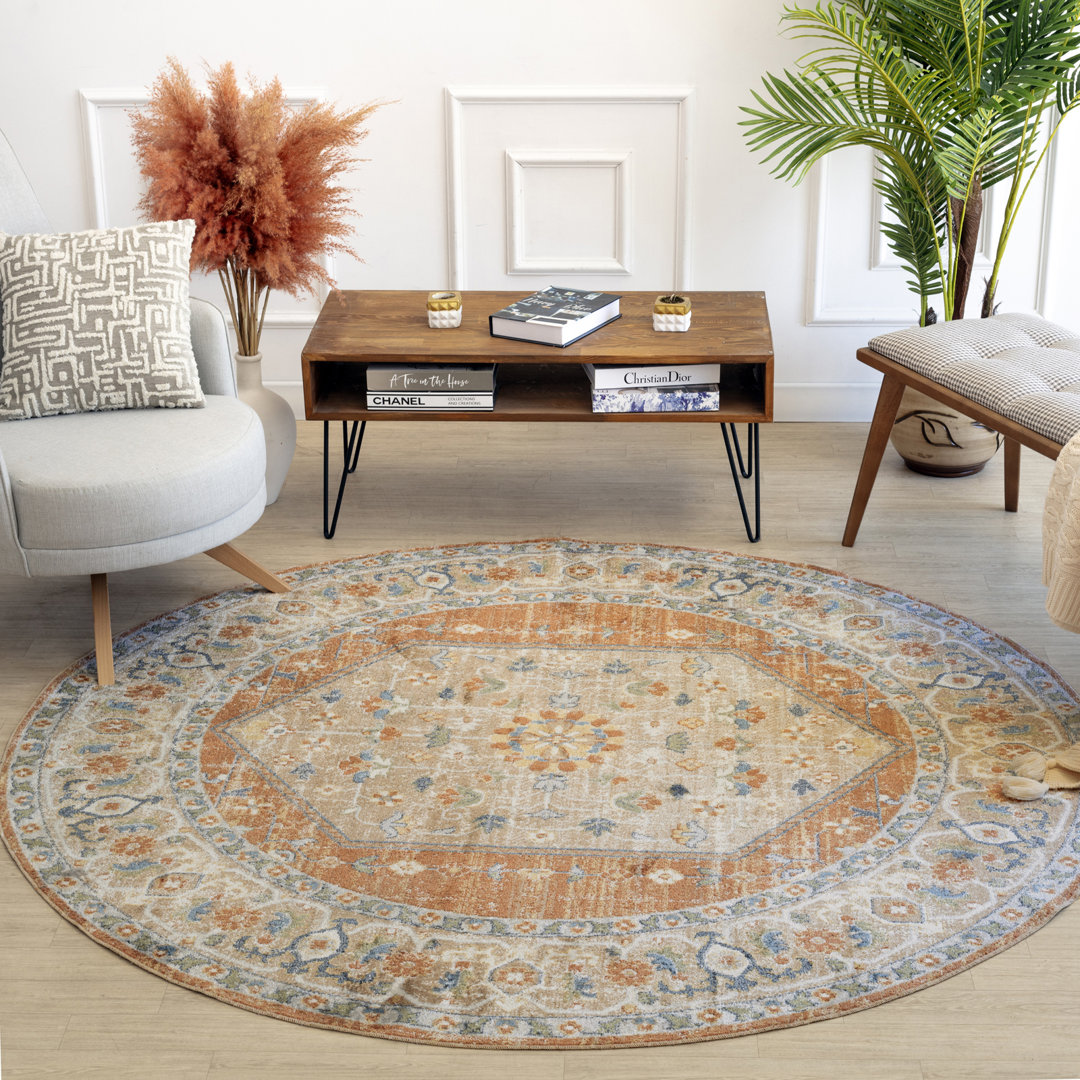 Machine Washable Traditionnal Boho Burnt Orange Area Rug