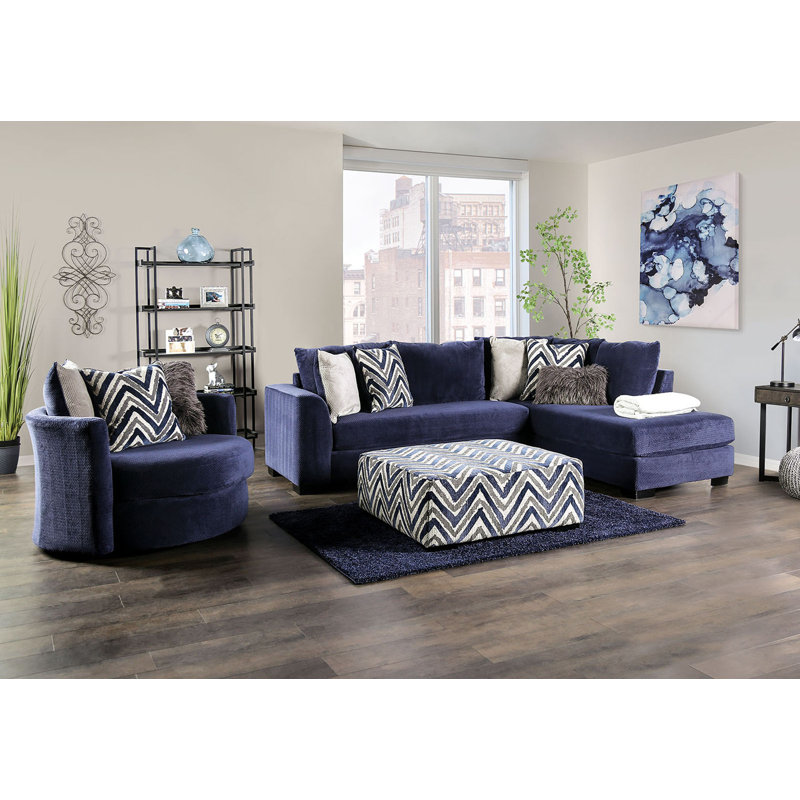 116.4" W Transitional Sectional, Navy