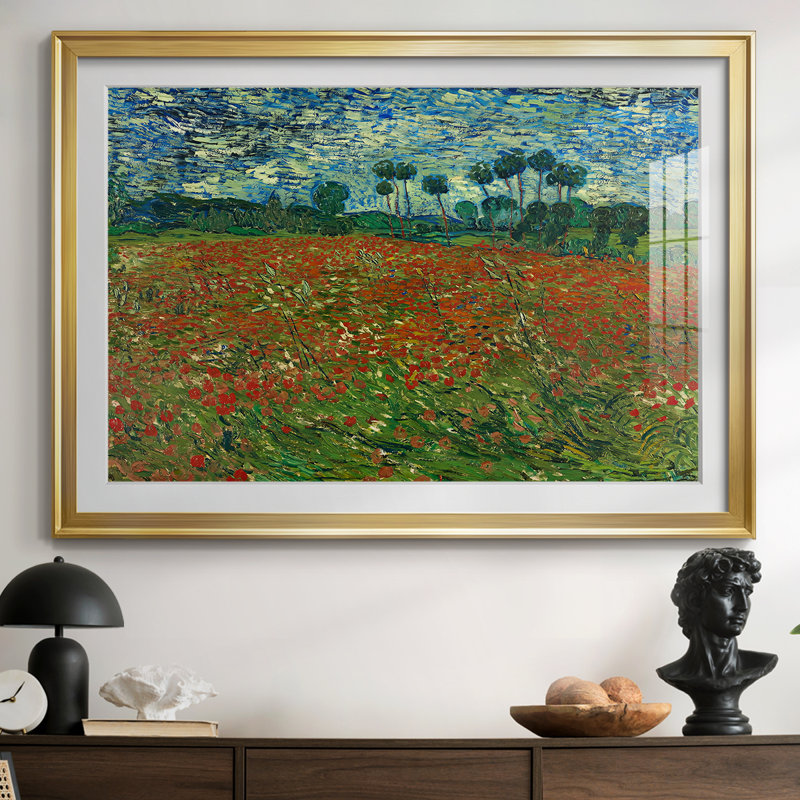 Champ avec coquelicots-Vincent van Gogh-Reproduction encadrée avec passe-partout et verre-1889, 30 x 5 x 42,5, Doré