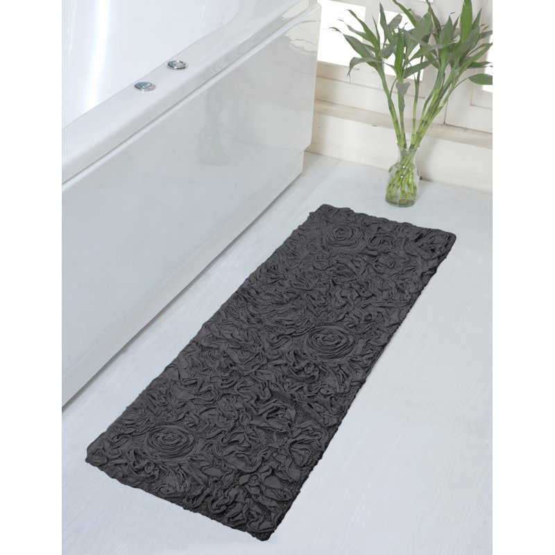 Schoenberger Floral Design Cotton Bath Rug, 54" L x 21" W, Gray