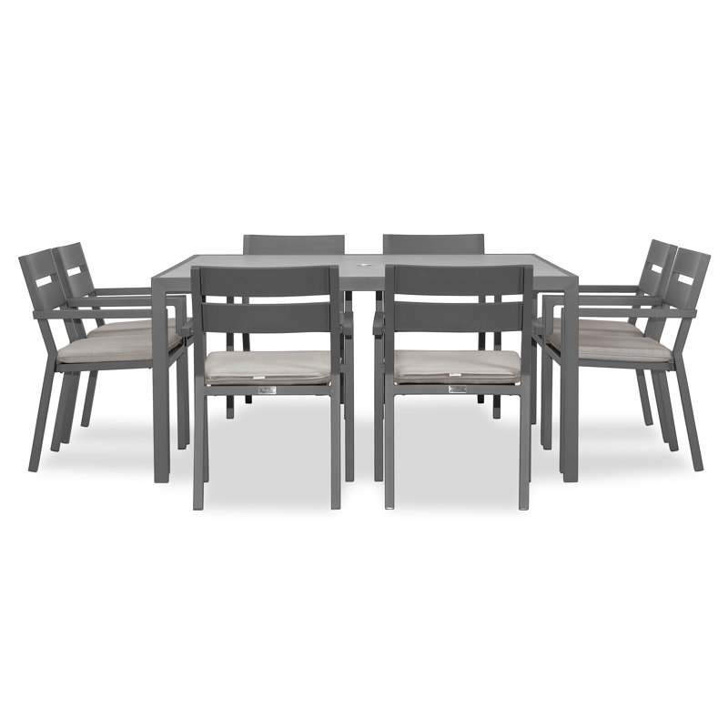 Vivant 8 - Person Patio Dining Set with Square Table , Cushions Included, Cast Silver Sunbrella®, Slate