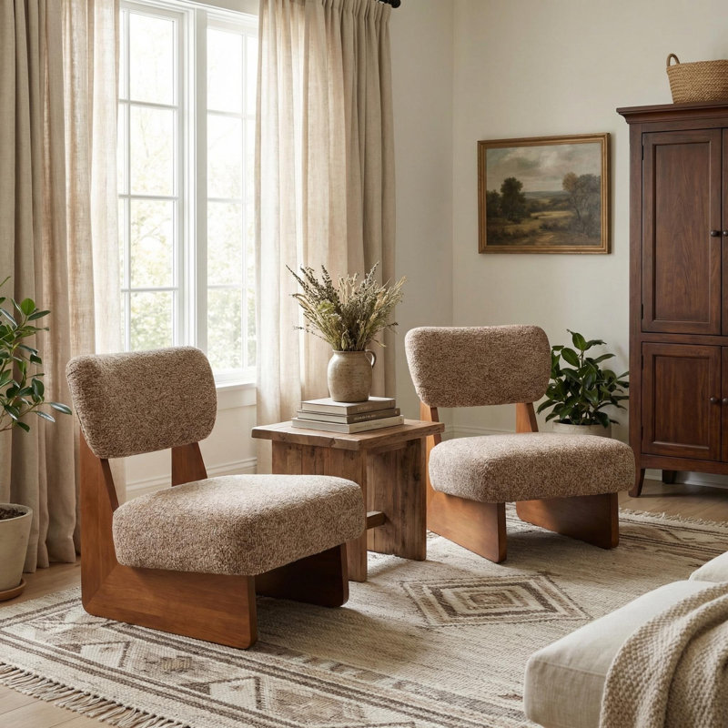 Chaises d'appoint rembourrées en tissu Vierra, Noyer, Brun-multicolore