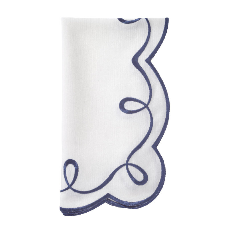 Ribbon Twirl Cotton Blend Scalloped Napkins, Navy