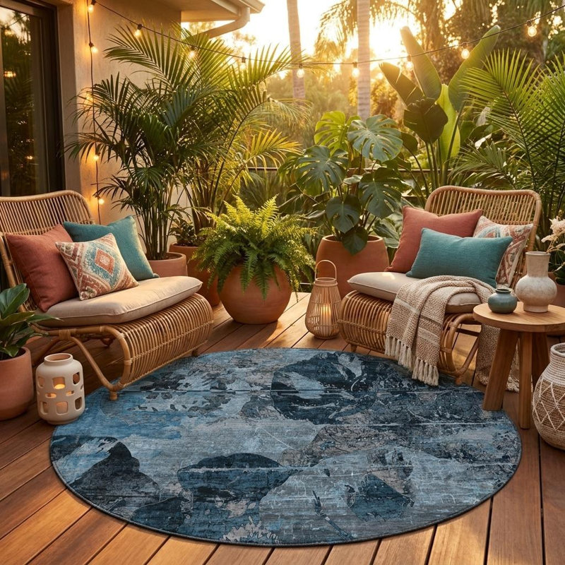 Tapis d'intérieur rond antidérapant rond 8 pi bleu et bleu foncé