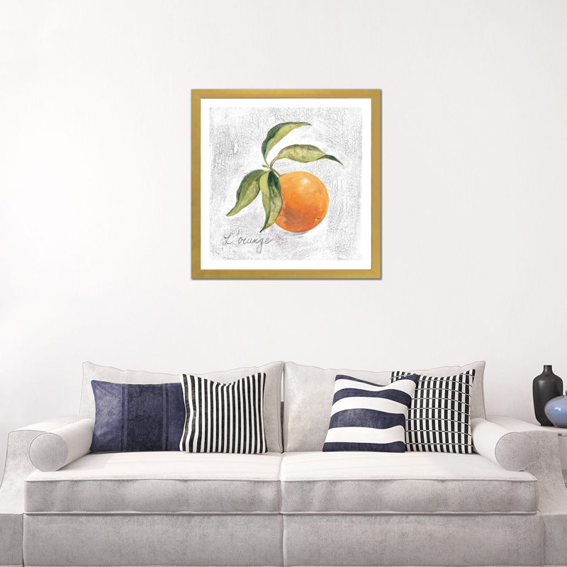 " L Orange On White " by Silvia Vassileva, White, 24" H x 24" W x 1" D, Gold Framed Paper