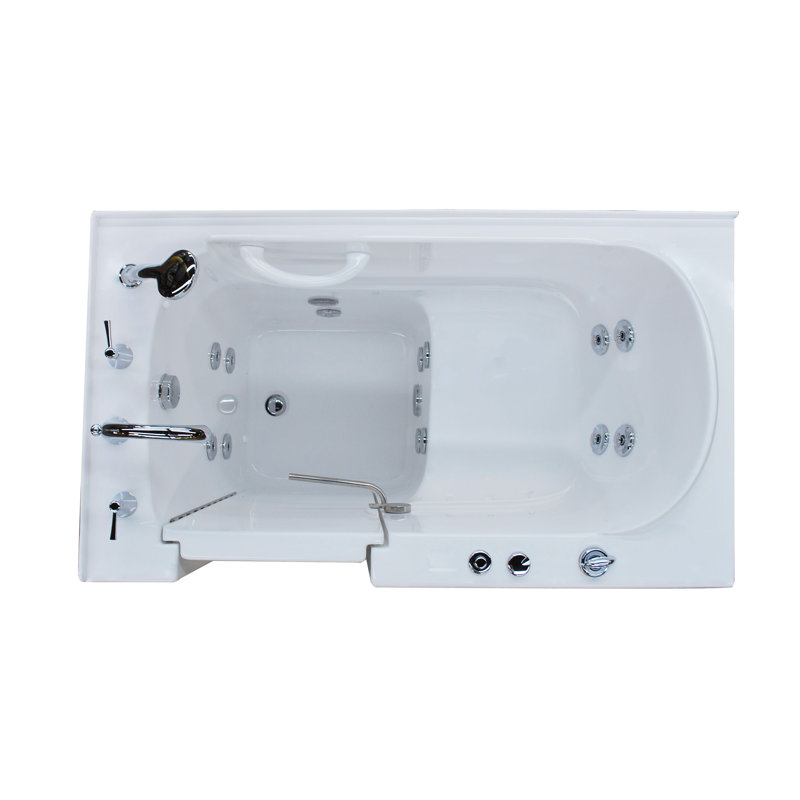 Ashton 52.8'' x 29.5'' Whirlpool Fiberglass Bathtub with Faucet, Left, White
