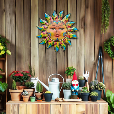 Metal Sun Wall Decor - Sun Flower Wall Art Decoration,Hanging Decoration For Home Garden Farmhouse Yard Patio Fence Living Room Bedroom (SUN-G)