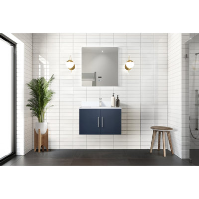 30 po Meuble-lavabo gris foncé avec comptoir en quartz et miroir à DEL