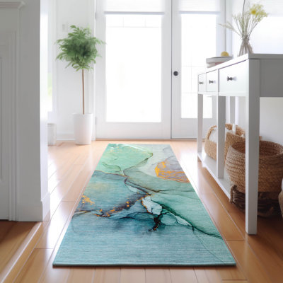 Premium Machine Washable Cerrito AMF506 Teal Rug