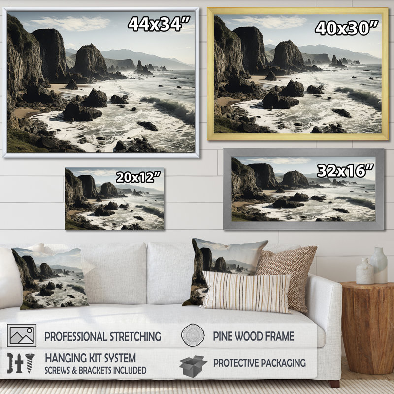 «Aliceyn Beach Cliffhanger», impression sur toile, Cadre flottant blanc, H 34 po x l 44 po x P 1,5 po