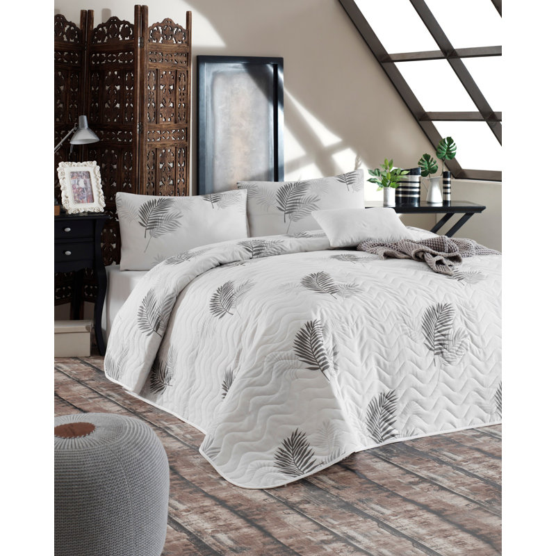 Ensemble de couvre-lit double Premium, gris et blanc, 78,7 po x 86,6 po | 65% coton / 35% polyester, 270 g / m² | Comprend 2 taies d'oreiller (19,7 po x 27,6 po) | Lavable à la machine, fermeture à boutons élégante | Literie douce, durable et éléga