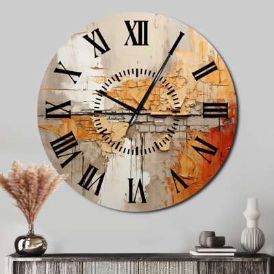 Orange Impressions I - Abstract Collages Black Face Wall Clock