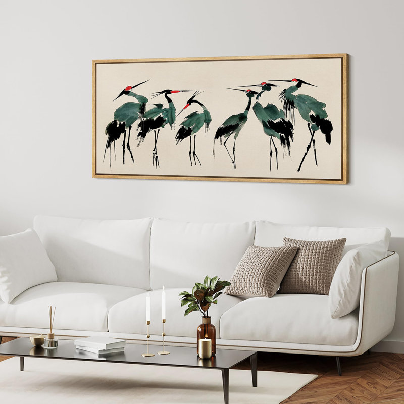 «Crane Heron Bird», impression sur toile très grande, Impression encadrée flottante sans passe-partout, H 30 po x l 60 po