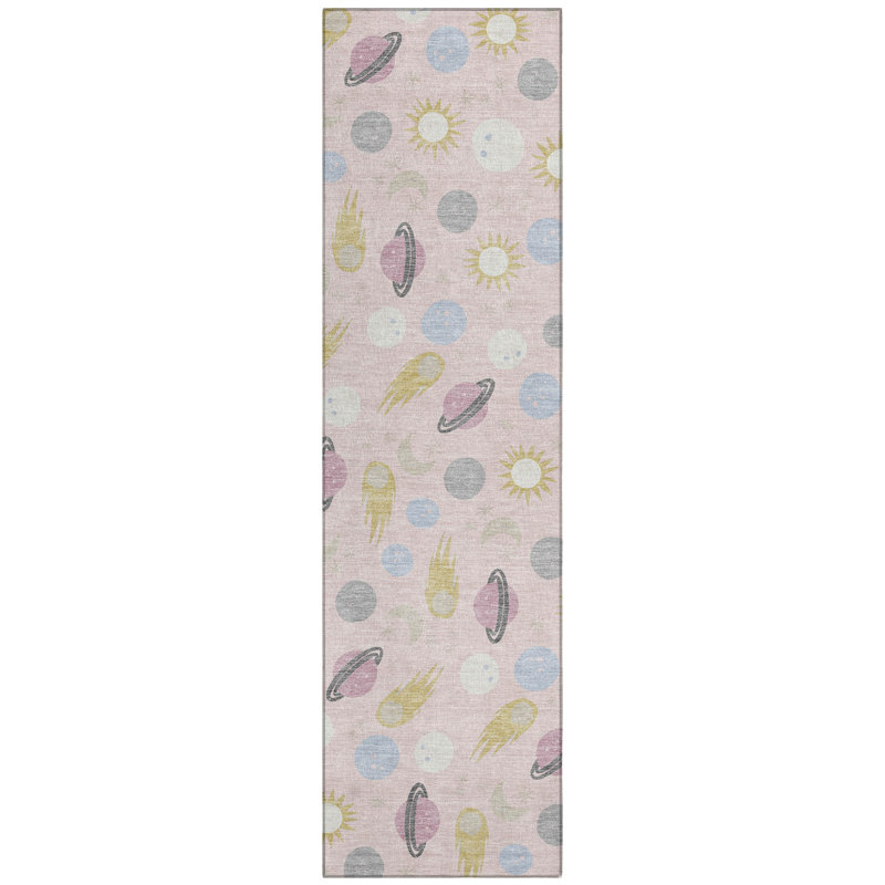 Machine Washable Indoor/Outdoor Chantille ACN2581 Kids Rug, 2'3" x 7'6" Runner, Pink