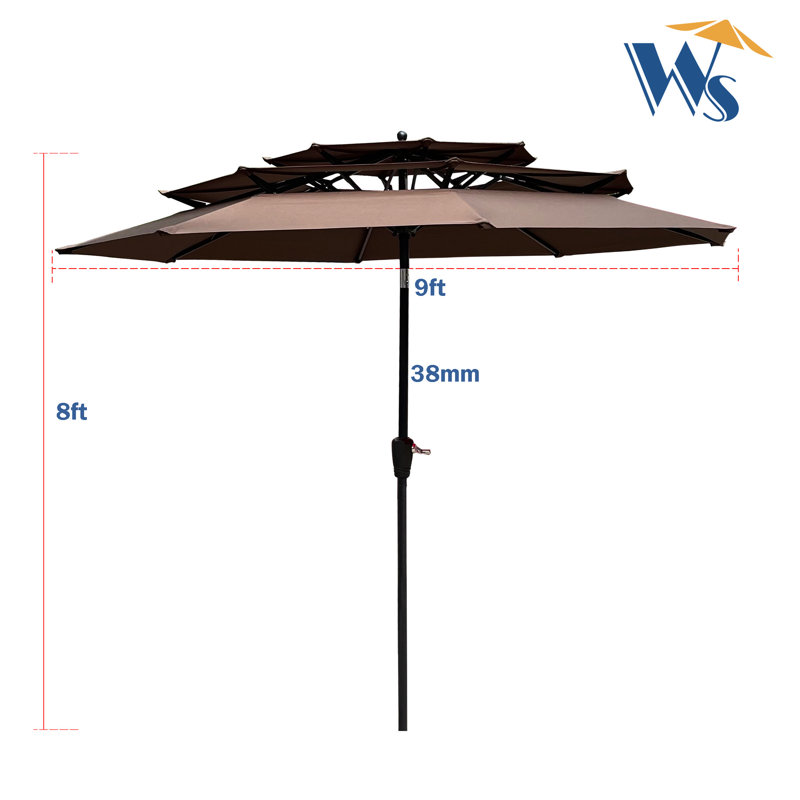 Parasol d'extérieur 9 pi 3 po pour la cour arrière, la manivelle et l'inclinaison, les évents, l'auvent rond, le jardin avec lève-personne, la météo à bouton-poussoir