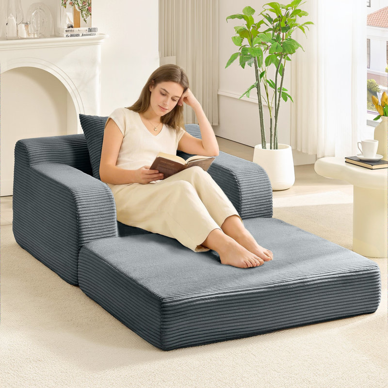 Canapé-lit Bonur 3-en-1 réglable en velours côtelé, fauteuil convertible moderne pliable, Gris