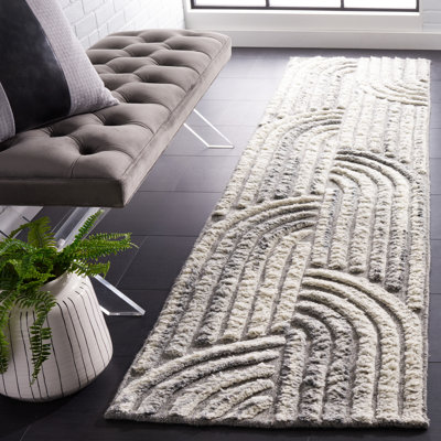 Tapis gris foncé / ivoire fait à la main Seri