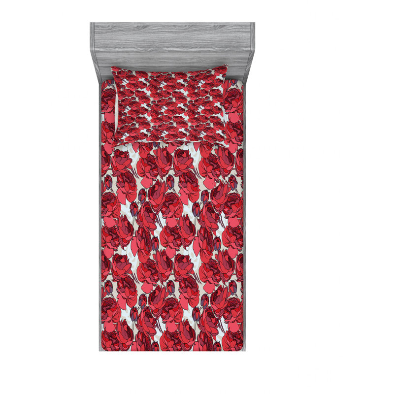 Microfiber Floral Sheet Set, Twin Sheet Set with Fitted Sheet