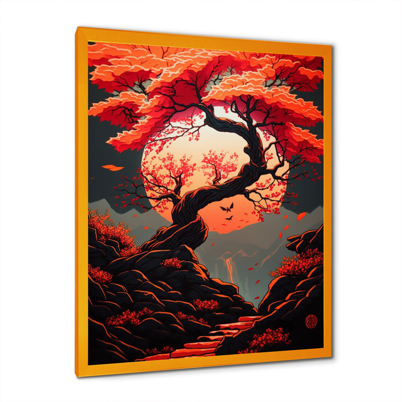 " Orange Cherry Blossum Tree ", 24" W x 32" H, Gold Picture Framed Canvas