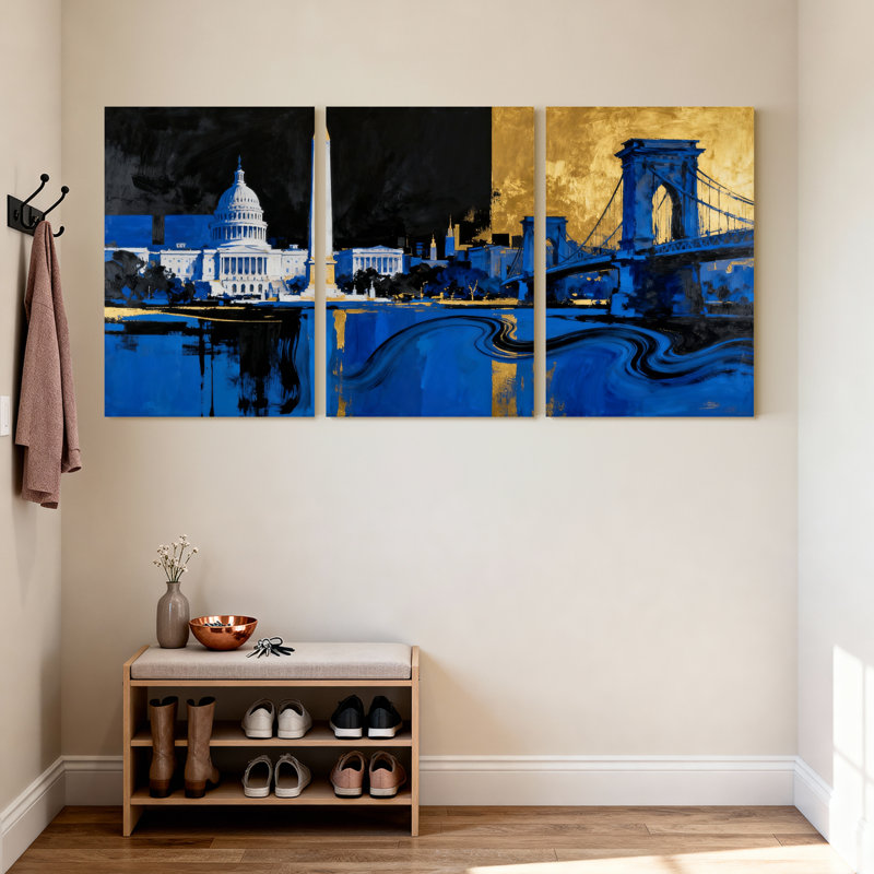 Ensemble de 3 reproductions d'art sur toile, "Bridge", H 18 po x l 36 po