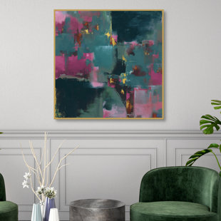 «Teal Abstract Block» par Willowbrook, art mural encadré