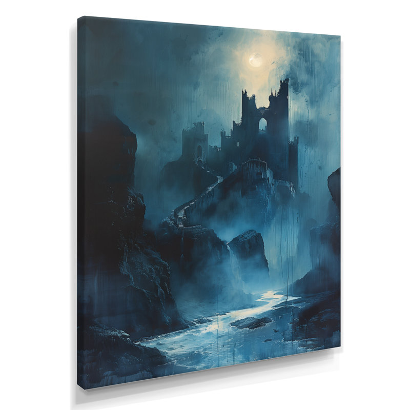 Décoration murale château de vampire bleu Dracula, Toile tendue, H 40 po x l 30 po