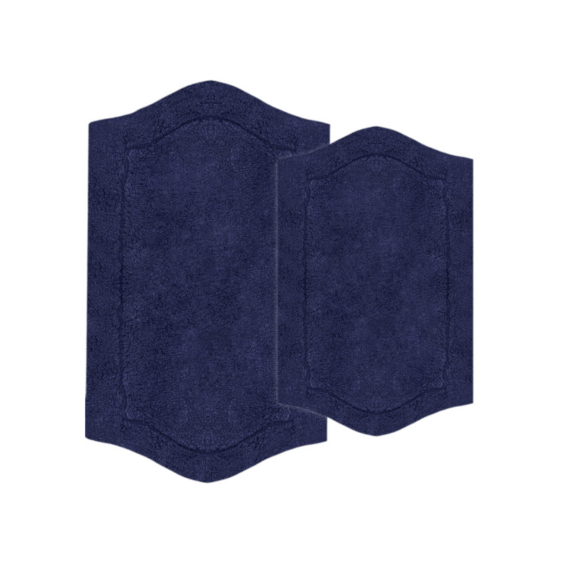 Morissette 100% Cotton Bath Rug, Non-slip, Absorbent, Machine Washable, Quick Dry 2 PCs set (21x34 / 24x40), Marine