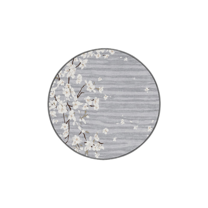 Tapis gris soyeux et moelleux, Rond 8 pi