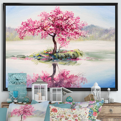 Cerisier japonais sur un petit îlot idyllique - reproduction d'art sur toile