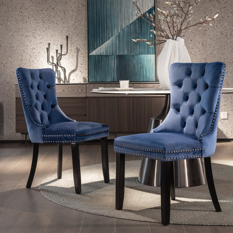 Allena Tufted Wing Back Dining Chair, Brown, Blue