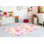 Tapis rectangulaire tissé à la machine en polyamide rose / blanc / jaune-690835904