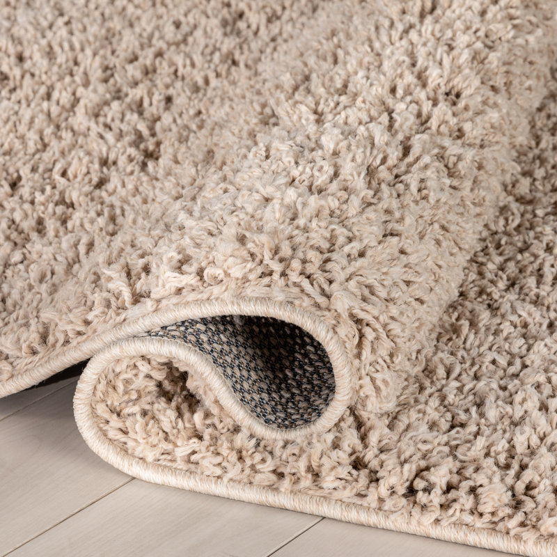 Berte Modern Solid Beige Textured Shag Rug, Runner 2'7" x 9'6"