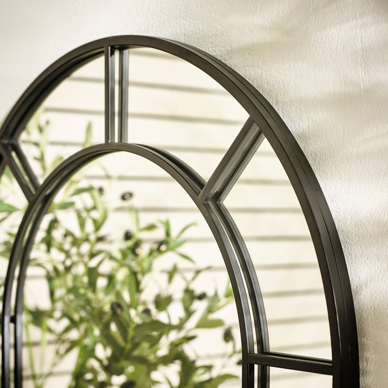 Winny Black Large Arched Window 90x60cm Garden Mirror