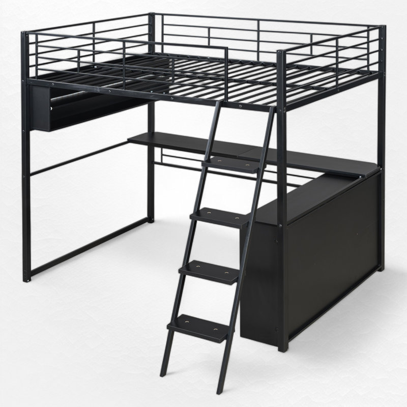 Metal Loft Bed With Built-In Desk, Full