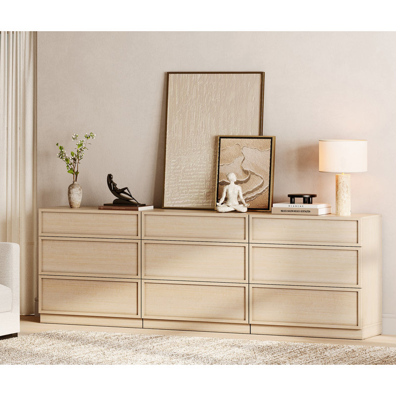 Commode moderne à 9 tiroirs en bois, commode de rangement sans poignée avec base de plancher solide, armoire de rangement minimaliste pour le salon de la chambre à coucher