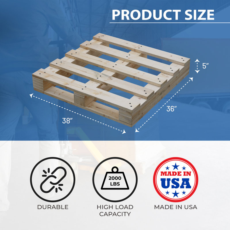 Wooden Pallets, Easy for Commercial Use, Strong Sturdy Structure, 38x36x5, 1