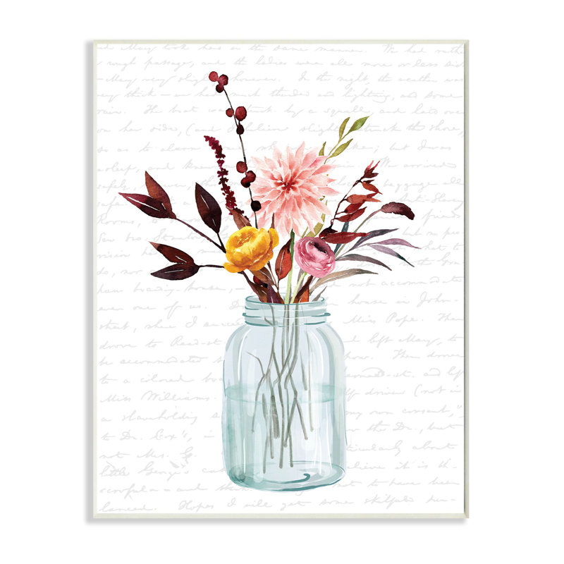 « pot of fleurs red automne », art textuel, H 15 po x l 10 po, Plaque de bois