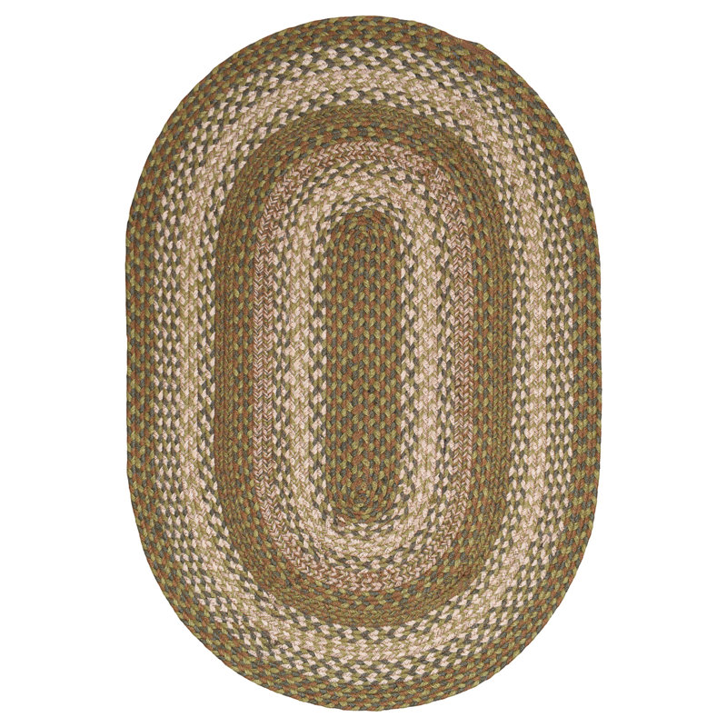 Bryiana Farmhouse Braided Jute Green Area Rug, Oval 2' x 3'