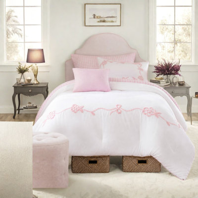 Ensemble de literie rose pour lit simple/simple XL, ensemble de chambre à coucher 4 pièces en microfibre avec nœud floral