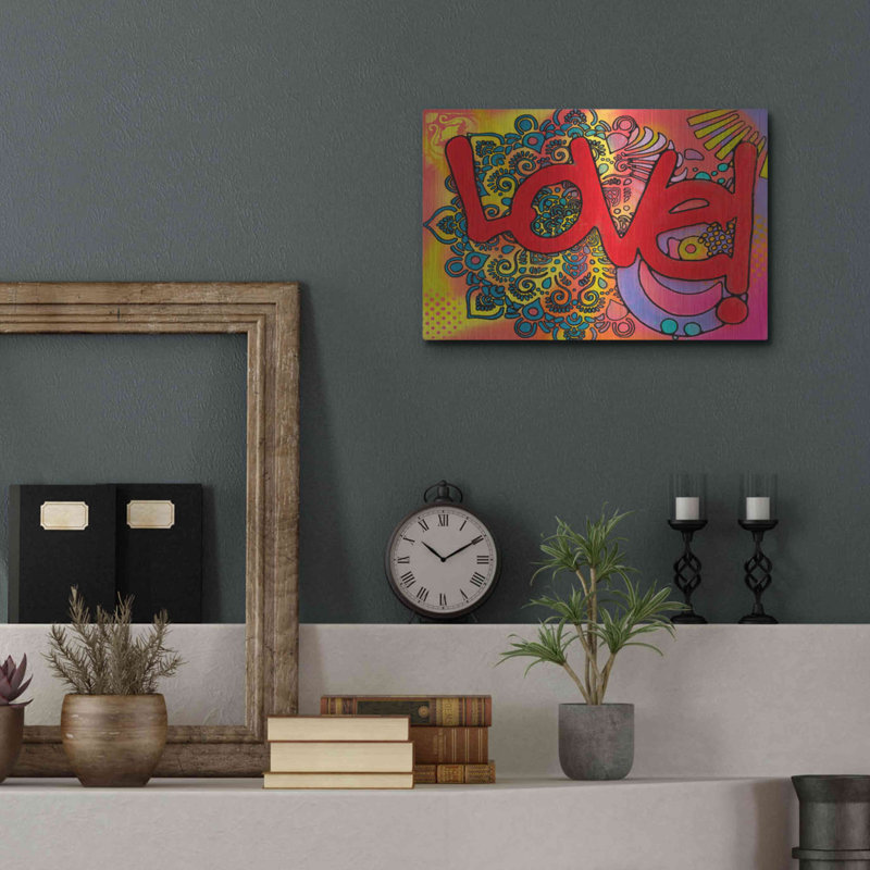 «Love I» par Dean Russo, art mural en métal, H 12 po x l 16 po