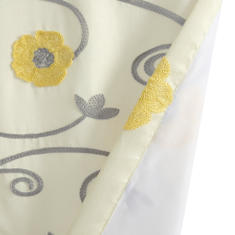 Yellow and Gray Floral Embroidered Scalloped Window Valance