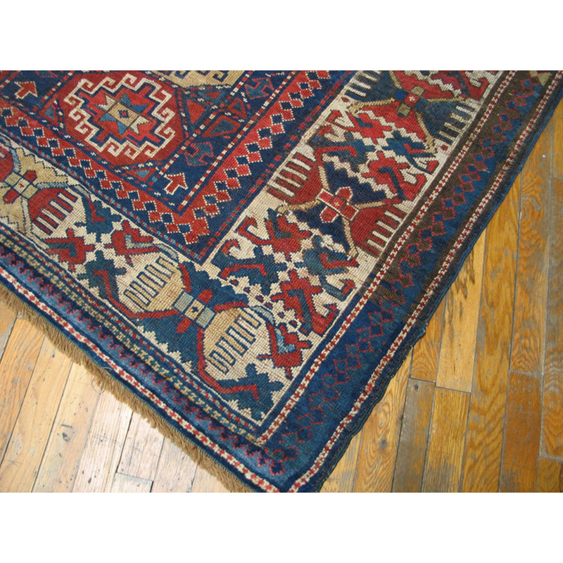 Tribal Geometric Colorful Jewel Tone Antique Caucasian Kazak Rug