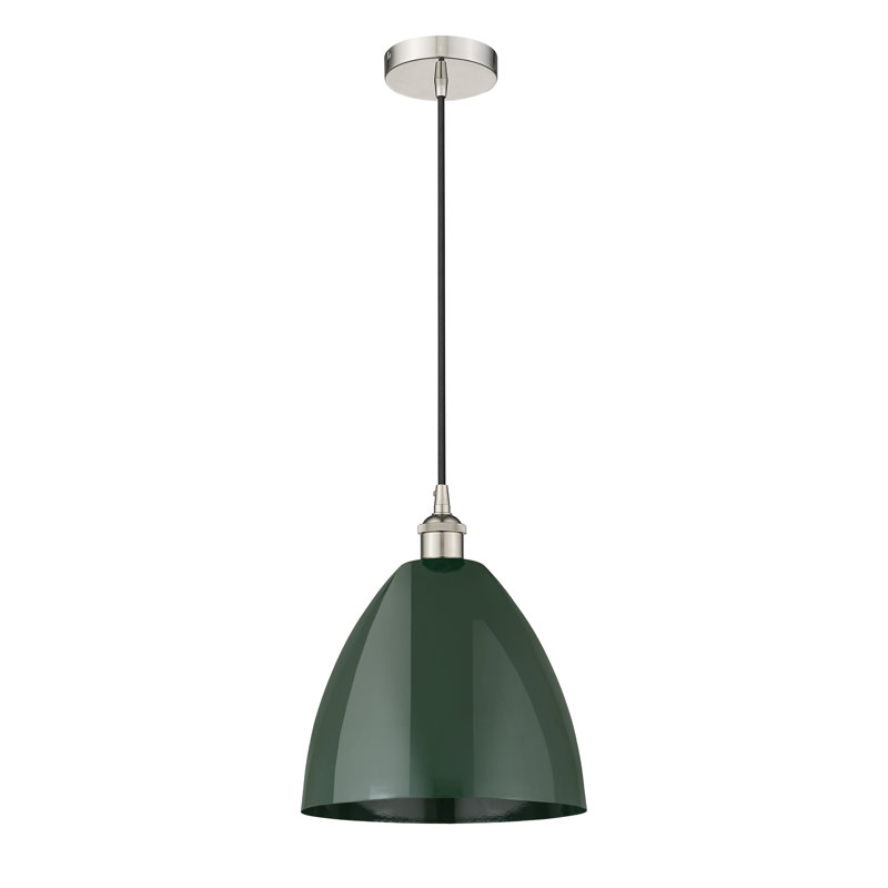 Luminaire suspendu conique 1 lumière, Vert, Nickel poli, H 14,75 po x l 12 po x P 12 po