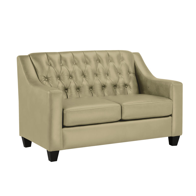 Debolt 56" Genuine Leather Square Arm Loveseat, Tan Leather Match
