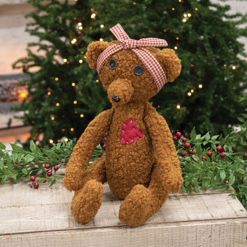 Ours en peluche en forme de cœur avec nœud vichy