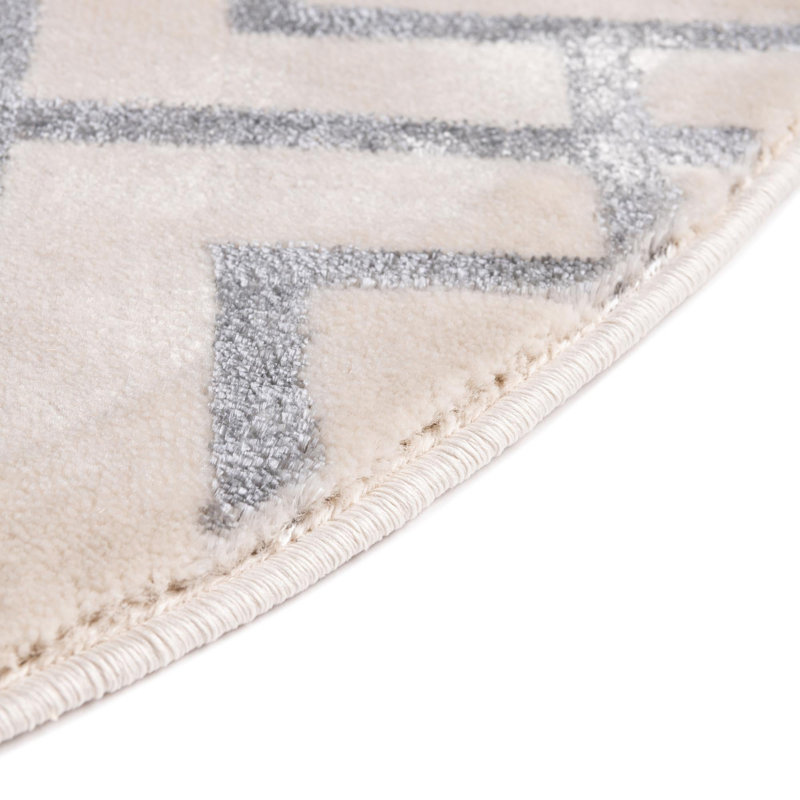 Tapis de style glam à motif géométrique blanc et argenté Glam, Rond 3 pi 1 po