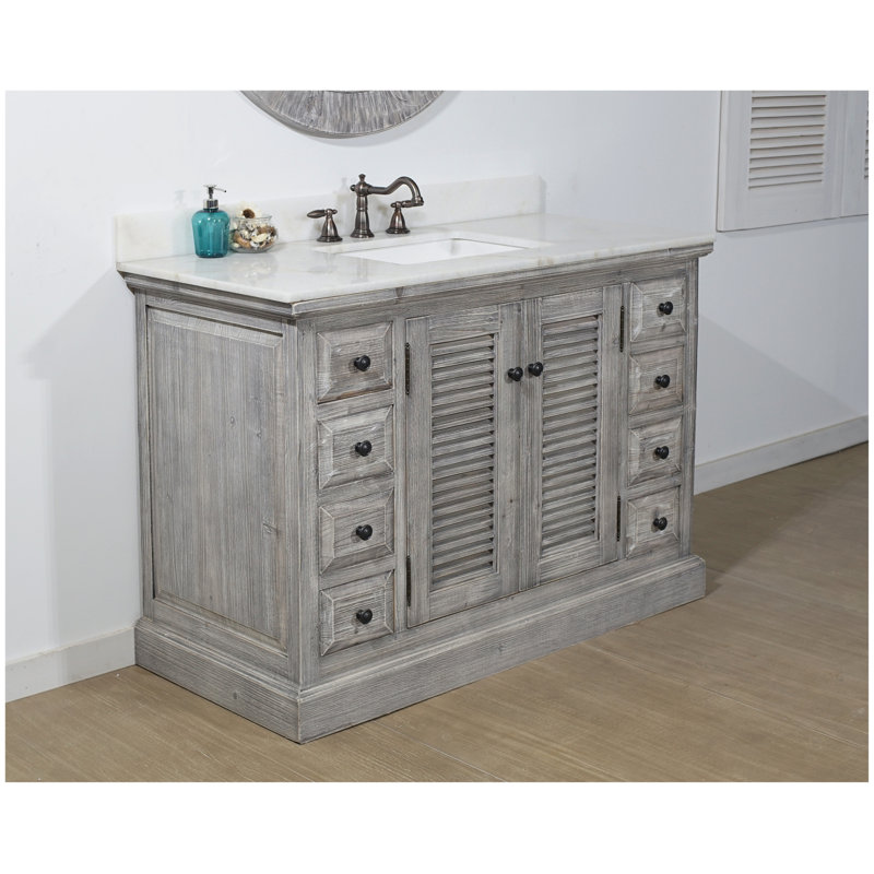 Ingber 48'' Single Bathroom Vanity with Stone Top, Arctic Pearl